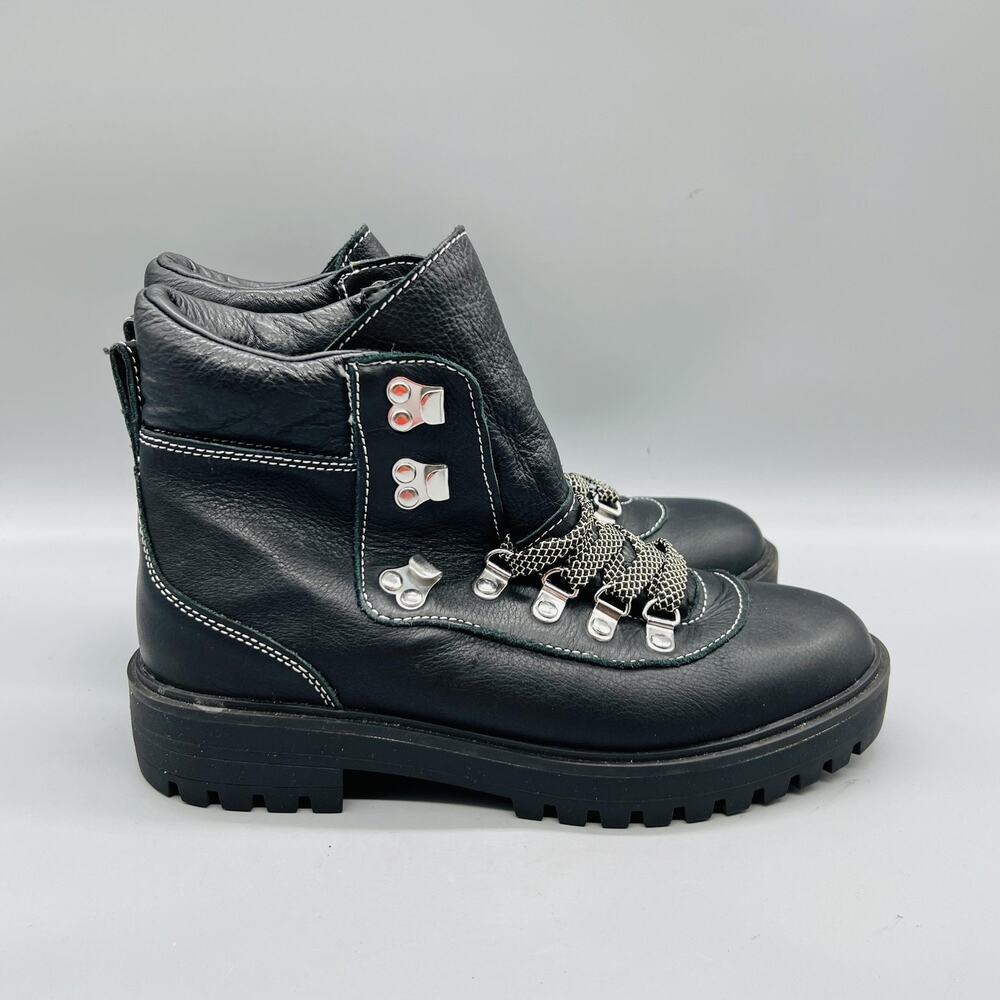 J Crew Boots Womens 8 Black Leather Nordic Ankle Lace Up Hiking Combat Shoes